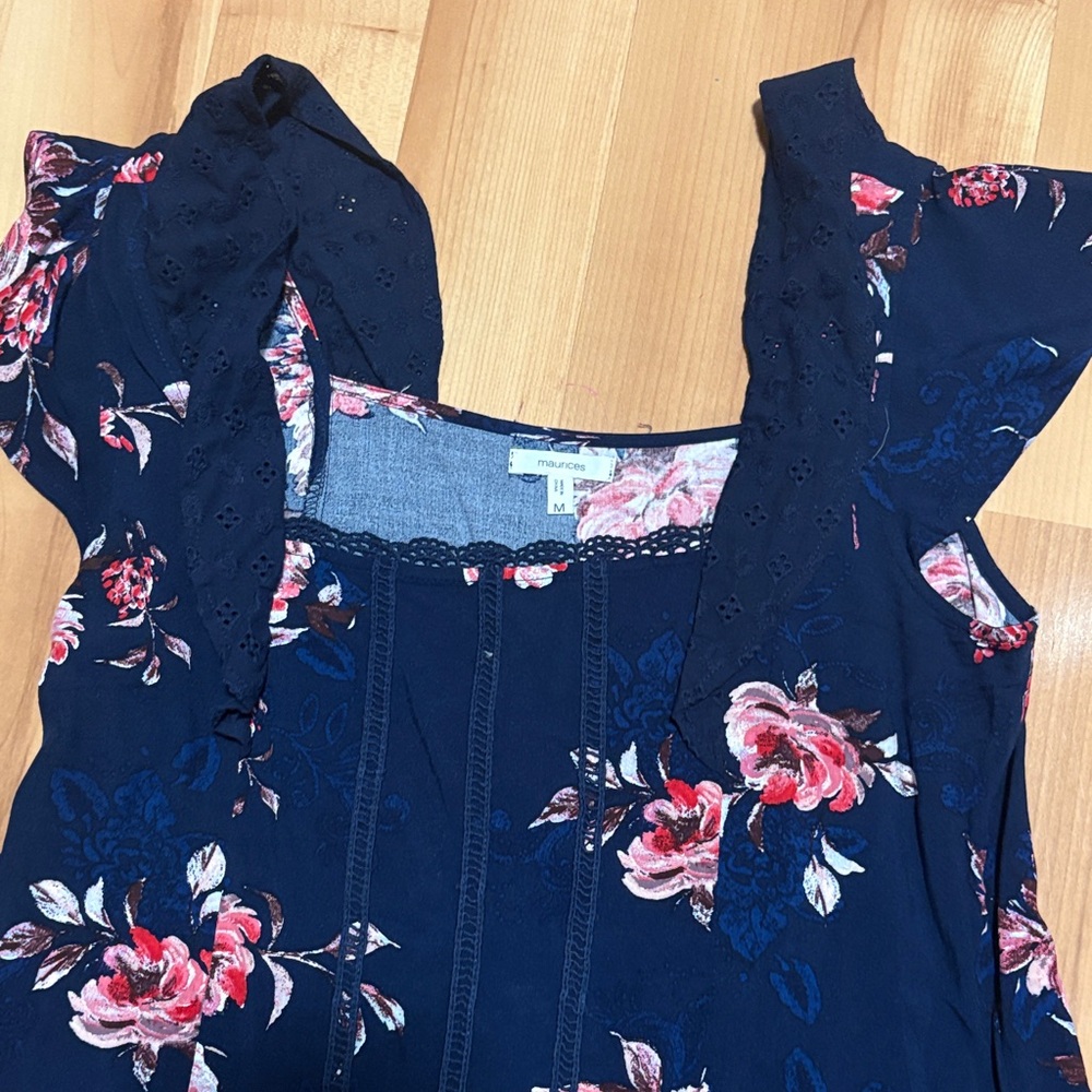 Floral Navy Dress with Pink Accents - Picture 3 of 4